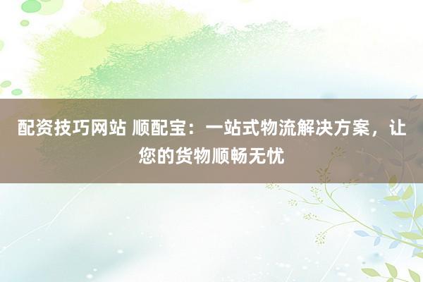 配资技巧网站 顺配宝:一站式物流解决方案,让您的货物顺畅无忧