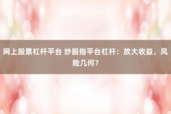 网上股票杠杆平台 炒股指平台杠杆：放大收益，风险几何？