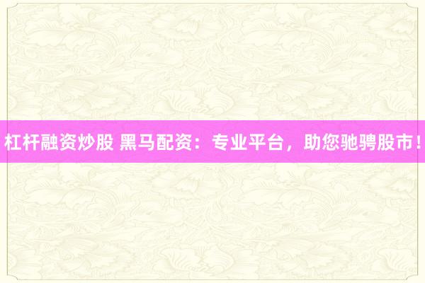 杠杆融资炒股 黑马配资：专业平台，助您驰骋股市！