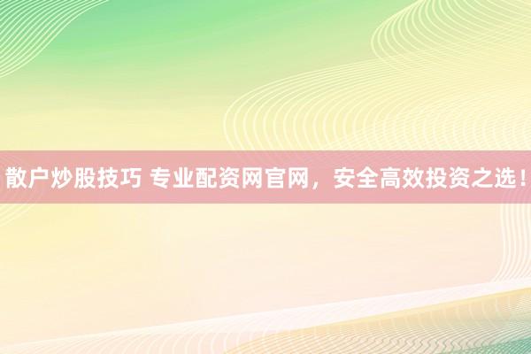 散户炒股技巧 专业配资网官网，安全高效投资之选！