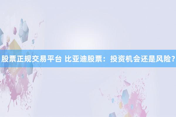 股票正规交易平台 比亚迪股票：投资机会还是风险？