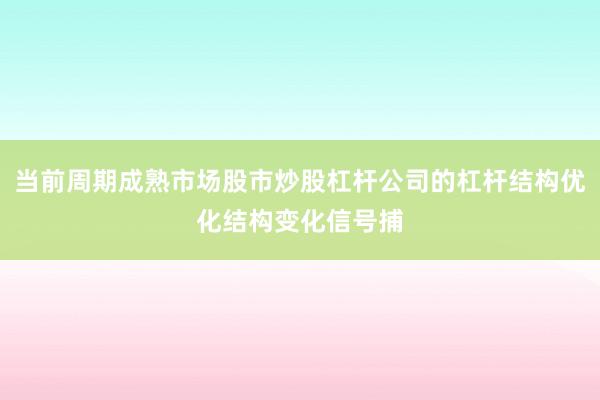 当前周期成熟市场股市炒股杠杆公司的杠杆结构优化结构变化信号捕