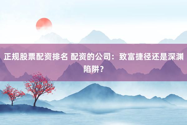 正规股票配资排名 配资的公司：致富捷径还是深渊陷阱？