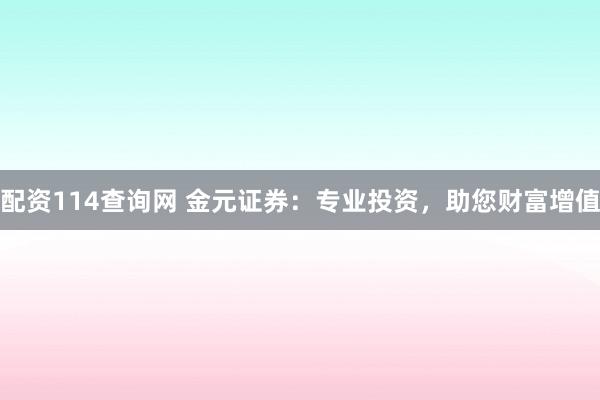 配资114查询网 金元证券：专业投资，助您财富增值