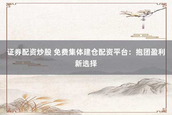 证券配资炒股 免费集体建仓配资平台：抱团盈利新选择